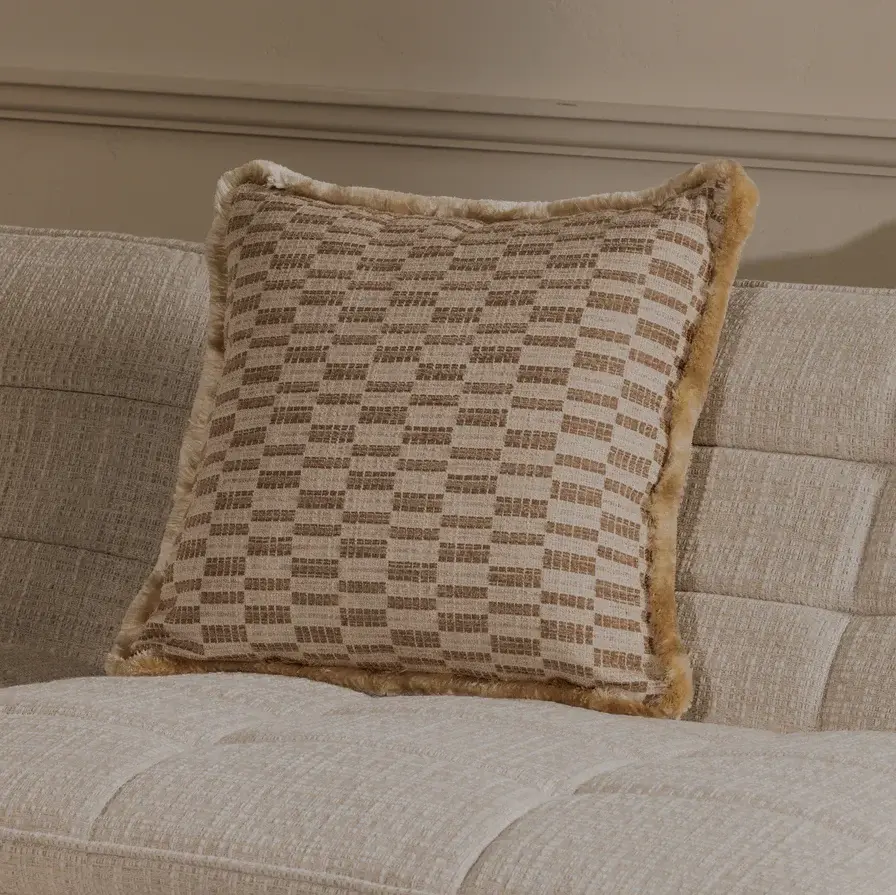 Fringe Leone Cushion, Taupe