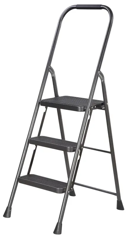 Simple Spaces HB3-2H Folding Step Stool, 50-3/4 H, 3-Step, 225 lb, 5-1/8 D Step, Hardened, Black | Foldable | Portable