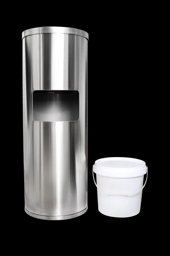 Stainless Alloy Floor Stand Wipe Dispenser Built- Trash Can