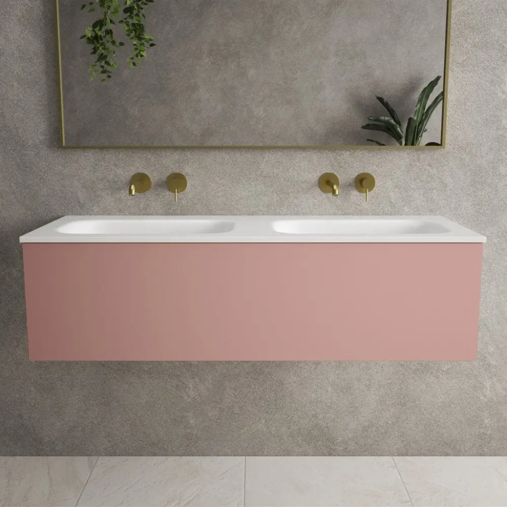 Raffinata One Drawer Vanity Unit Beyondstone Double Basin - Matt Coral 1200mm