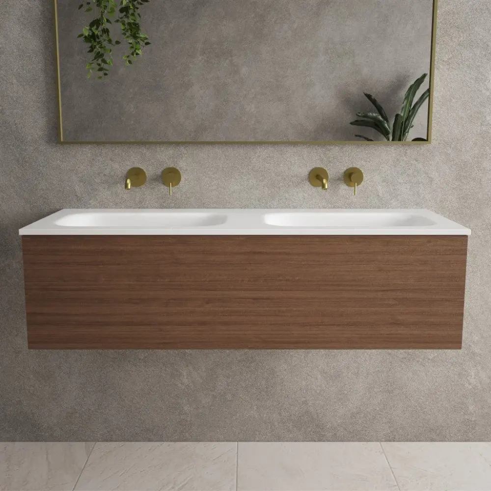 Raffinata One Drawer Vanity Unit Beyondstone Dual Basin - Walnut 1200mm