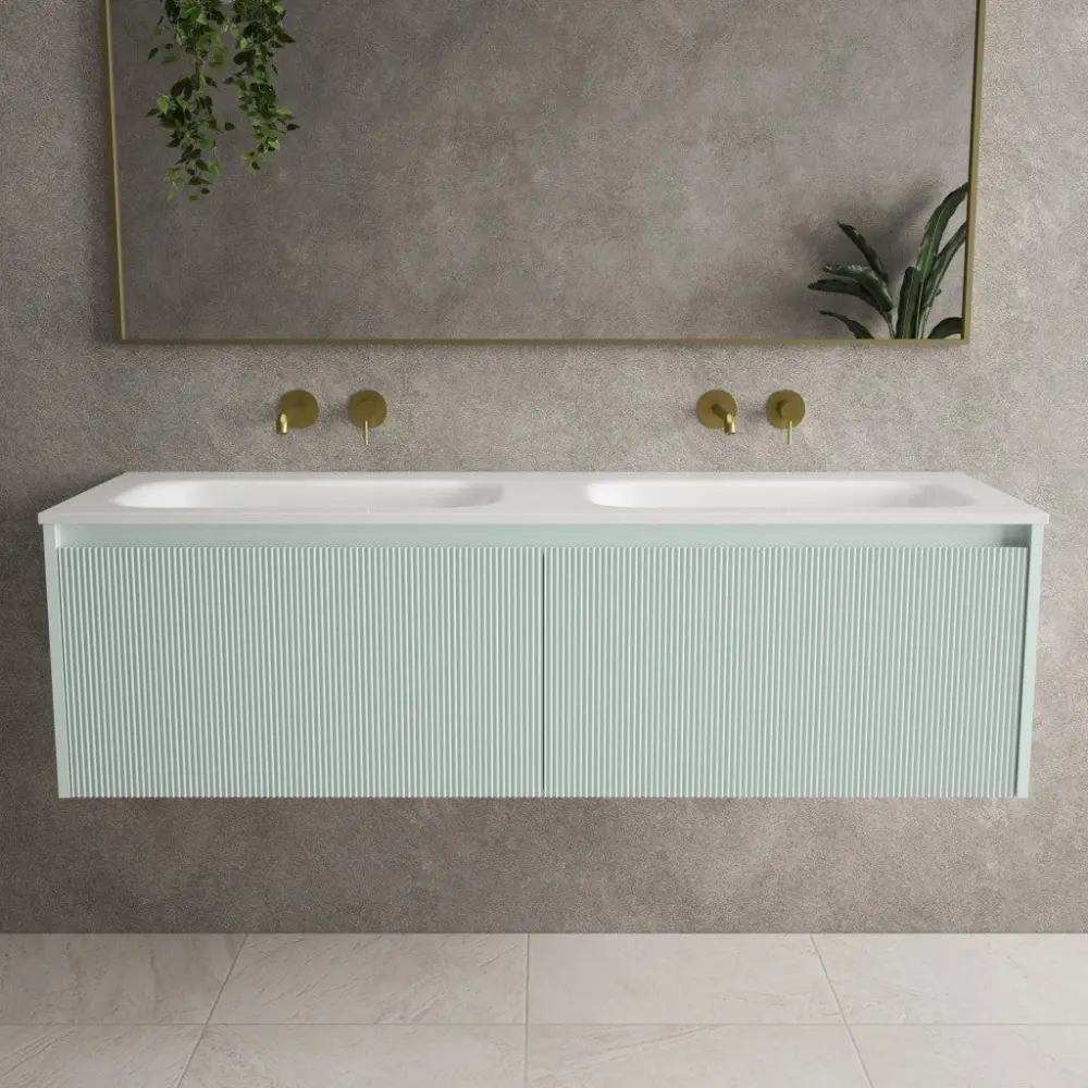 Scanalato Double Drawer Vanity Unit Beyondstone Twofold Basin - Peppermint 1400mm