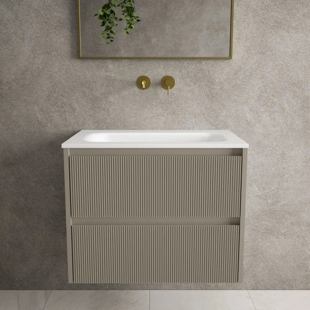 Scanalato Double Drawer Vanity Unit Beyondstone Basin - Gentle Taupe 700mm