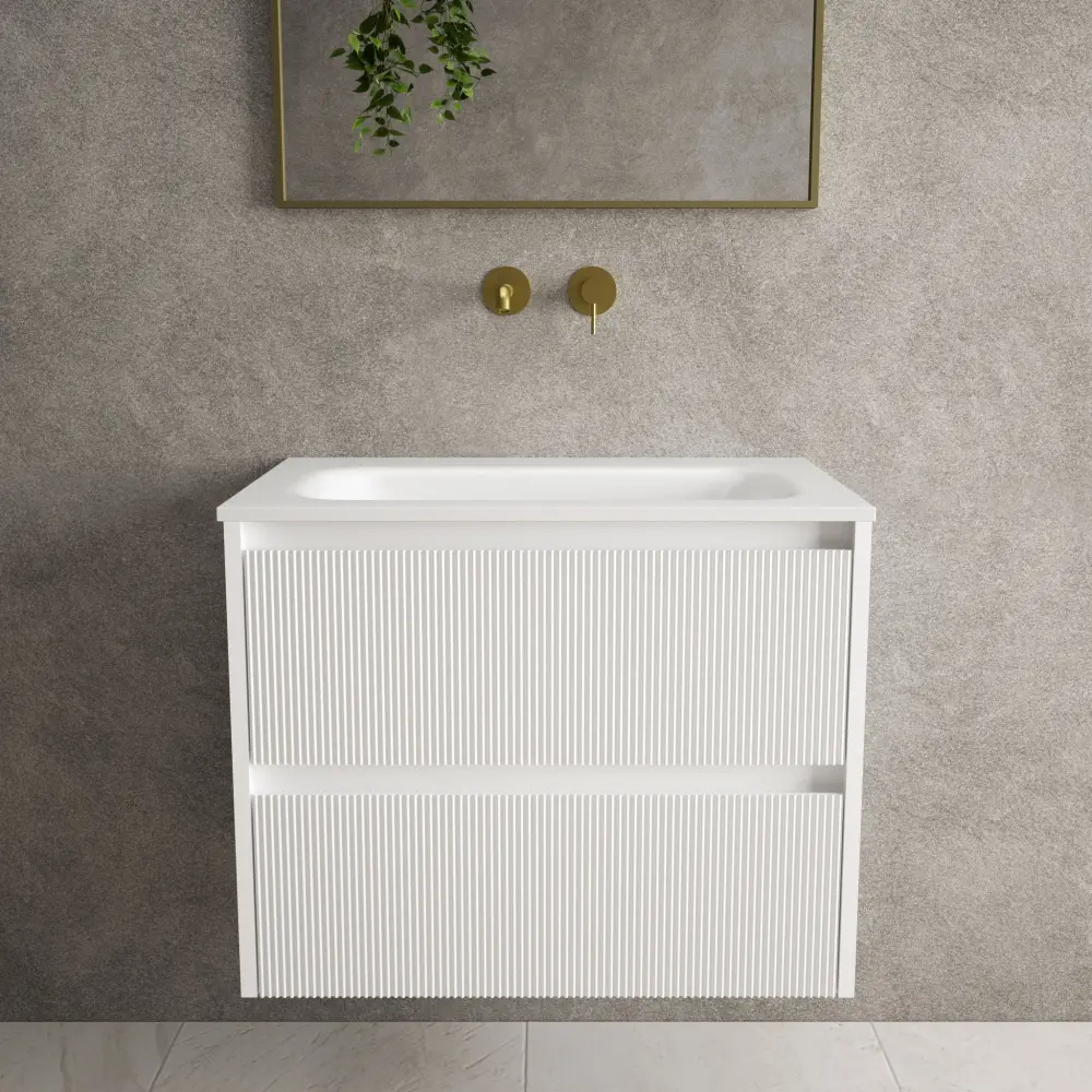 Scanalato Double Drawer Vanity Unit Beyondstone Basin - Pure Ivory 700mm