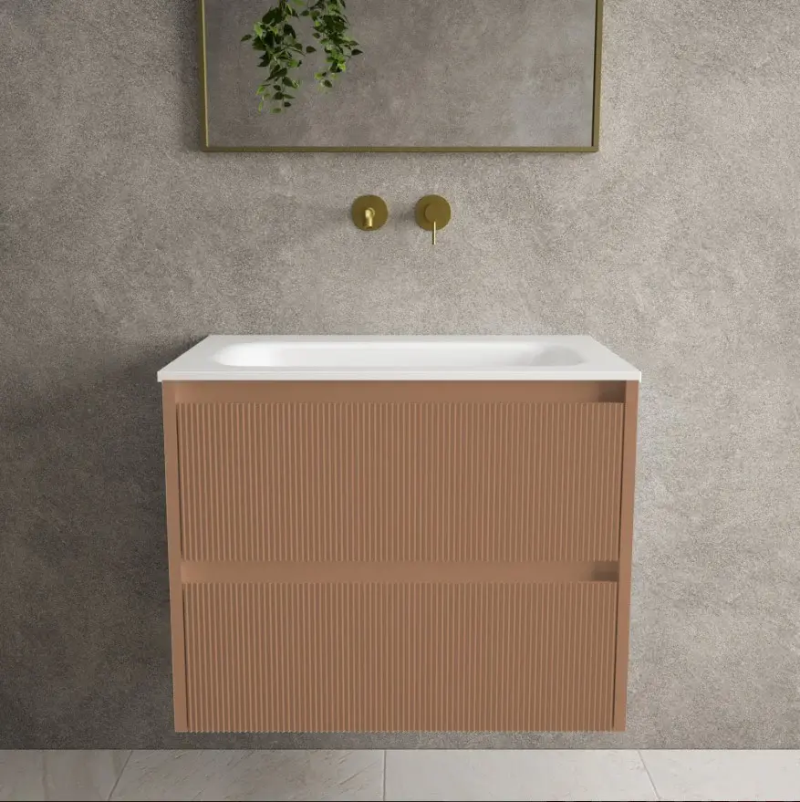 Scanalato Duplicate Drawer Vanity Unit Beyondstone Basin - Mocha Mousse 600mm