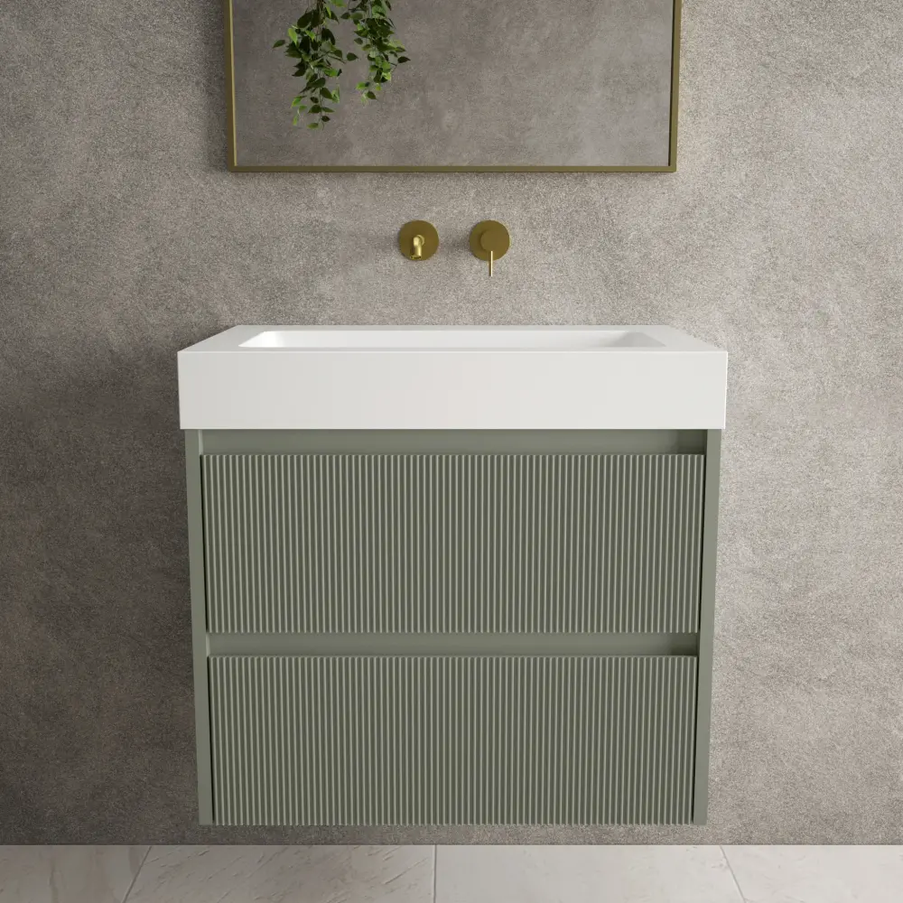 Scanalato Duplicate Drawer Vanity Unit Beyondstone BLOC Basin - Pistachio 700mm