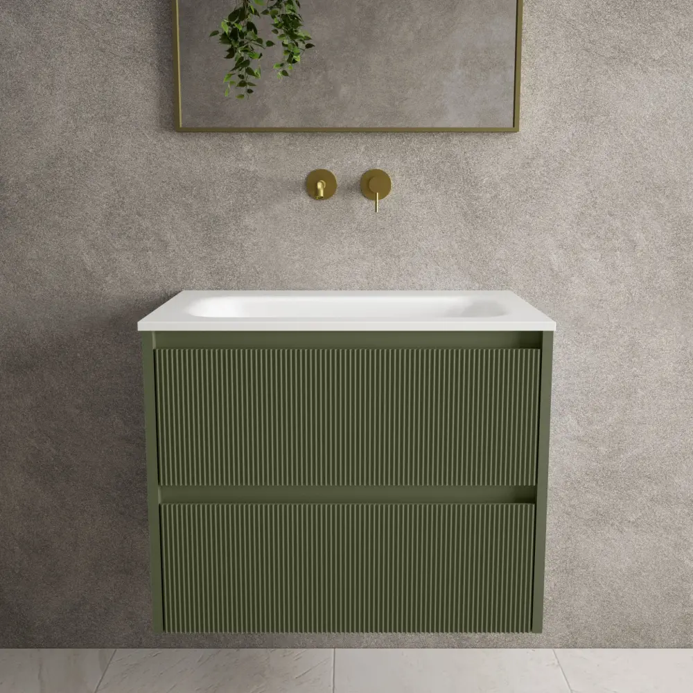 Scanalato Duplicate Drawer Vanity Unit Beyondstone Basin - Seaweed 700mm