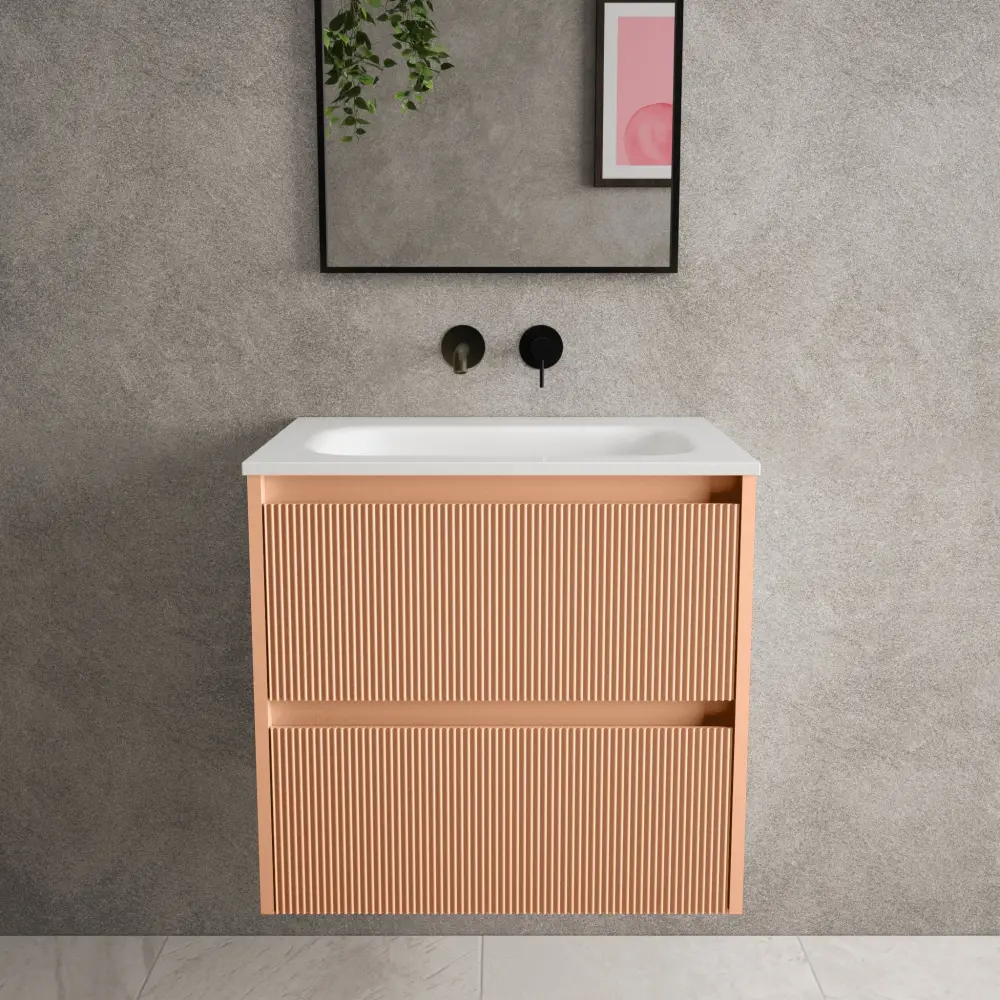 Scanalato Duplicate Drawer Vanity Unit Beyondstone Basin - Peach Fuzz 600mm