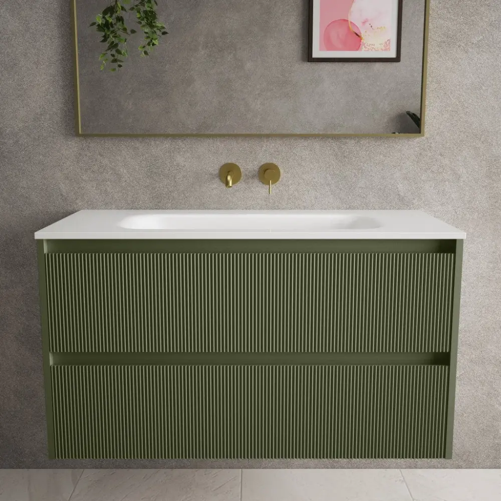Scanalato Duplicate Drawer Vanity Unit Beyondstone Basin - Seaweed 1000mm