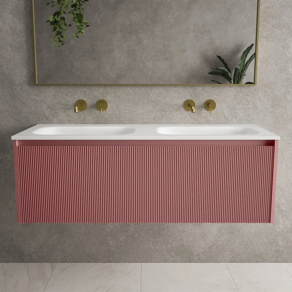 Scanalato Individual Drawer Vanity Unit Beyondstone Double Basin - Dusky Pink 1200mm