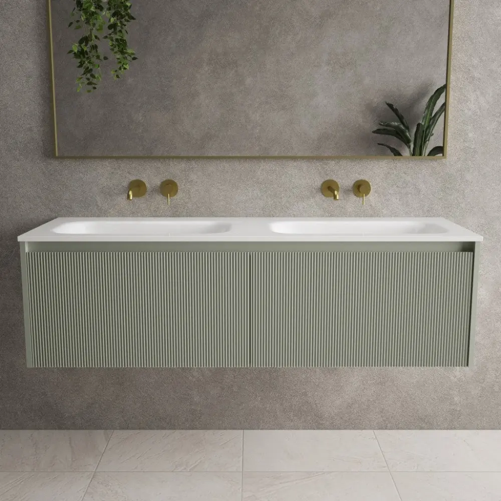 Scanalato Paired Drawer Vanity Unit Beyondstone Double Basin - Pistachio 1400mm