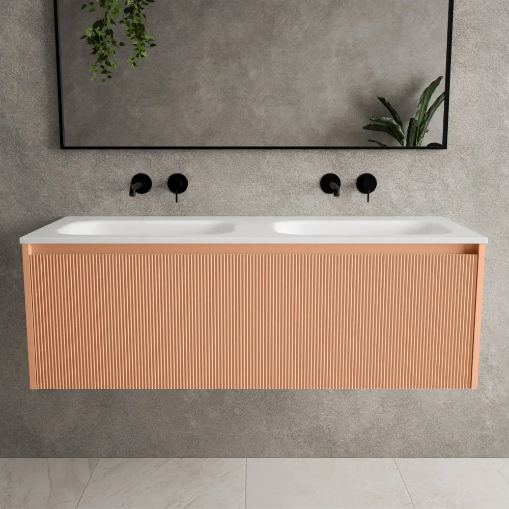 Scanalato Single Drawer Vanity Unit Beyondstone Twofold Basin - Peach Fuzz 1200mm