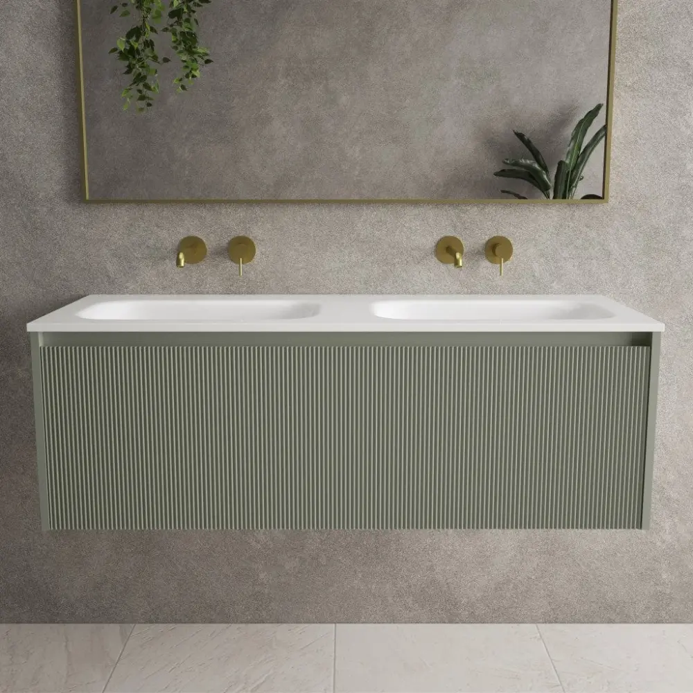 Scanalato Singular Drawer Vanity Unit Beyondstone Double Basin - Pistachio 1200mm