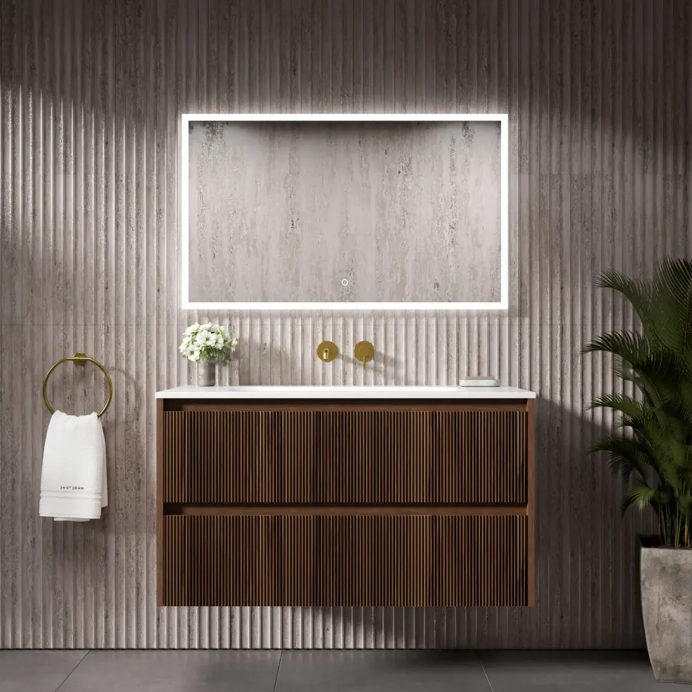 Scanalato Twin Drawer Vanity Unit Beyondstone Basin - Walnut 1000mm