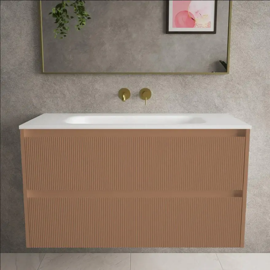 Scanalato Twin Drawer Vanity Unit Beyondstone Basin - Mocha Mousse 1000mm