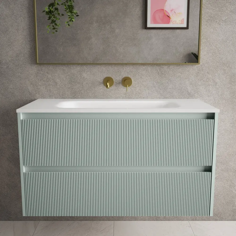 Scanalato Twin Drawer Vanity Unit Beyondstone Basin - Peppermint 1000mm