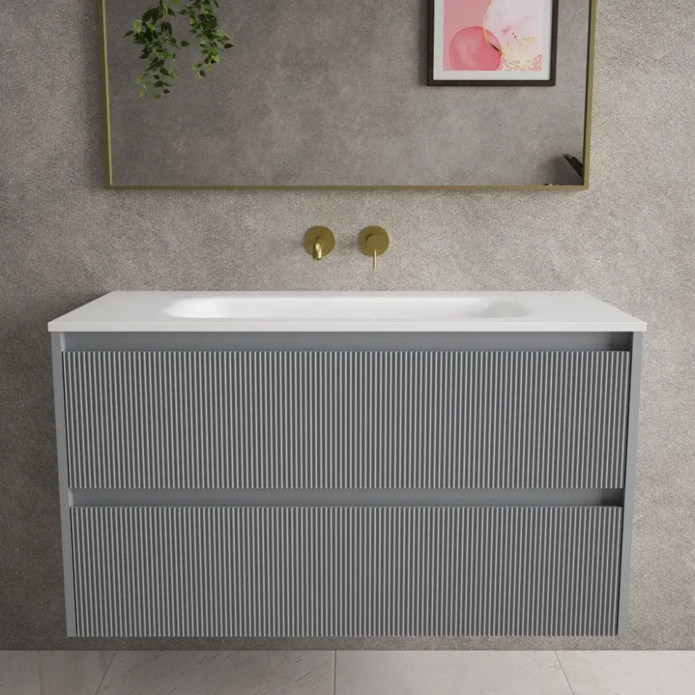 Scanalato Twofold Drawer Vanity Unit Beyondstone Basin - Dove Grey 1000mm