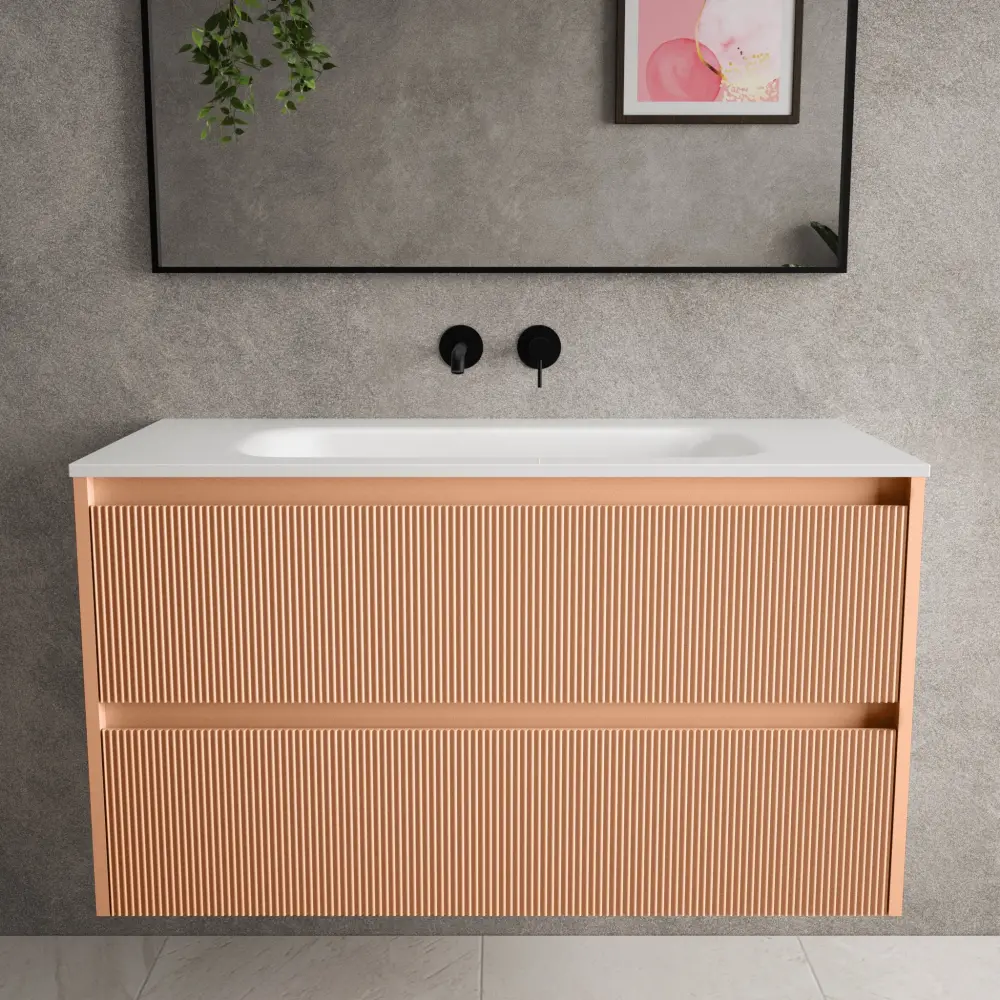 Scanalato Twofold Drawer Vanity Unit Beyondstone Basin - Peach Fuzz 1000mm