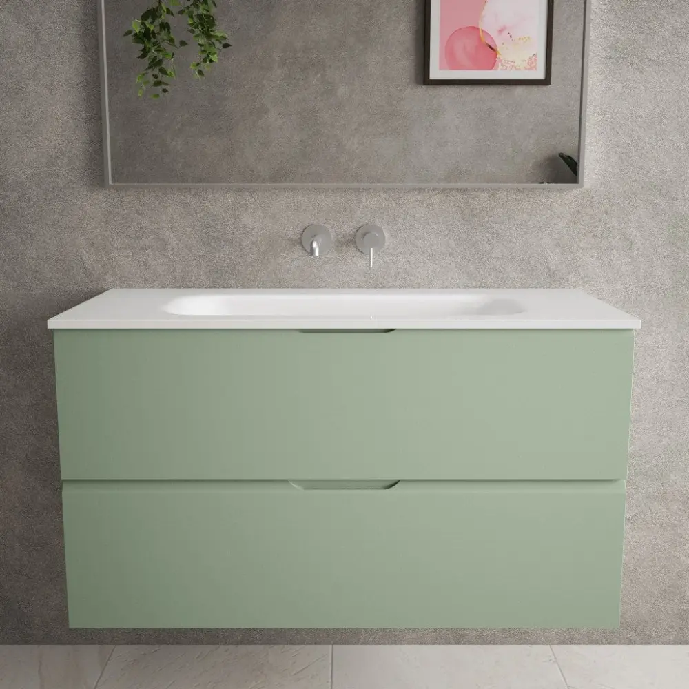 Tasca Two Drawer Vanity Unit Beyondstone Basin - Matt Portable Green 1000mm