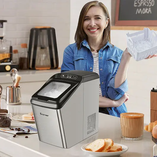 Costway Heavy-Duty Ice Making Machine 29 Pounds Pebble Ice per Day, Silver, FP10032US-SL