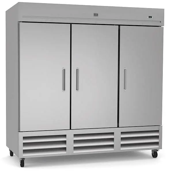 Kelvinator Commercial 3-door reach- freezer, stainless steel, 72 cubic feet, R290 refrigerant gas, -9°F, 738246