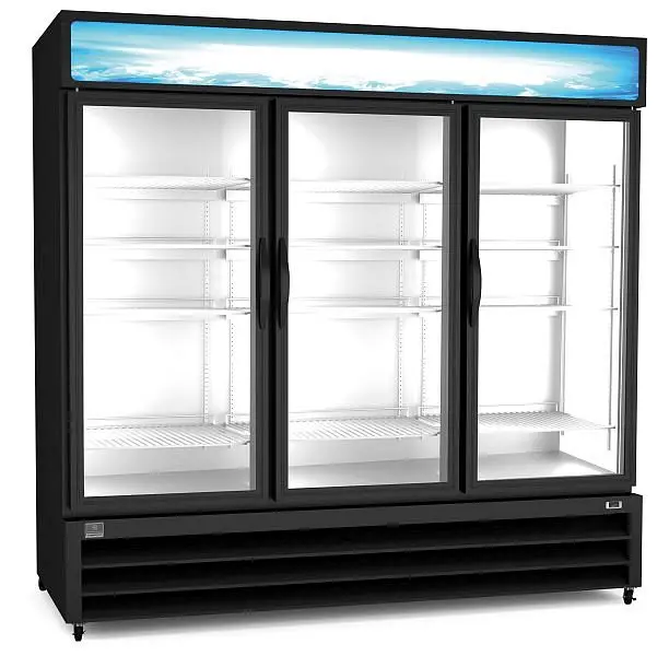 Kelvinator Non-Slip Commercial 3-glass door merchandiser freezer, black, 72 cubic feet, R404a refrigerant gas, -9°F, 7383...