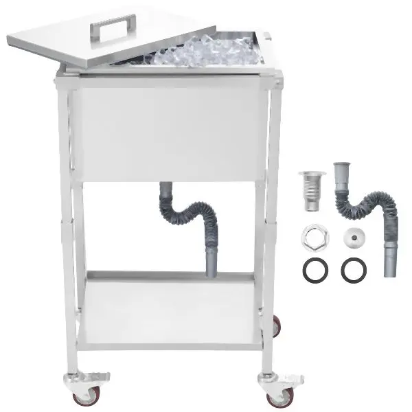 VEVOR 32qt Reeling Ice Chest Cooler Cart Outdoor Stand Up Cooling Bin on Wheels, QRSCBCBXGBXGS7CK2V0