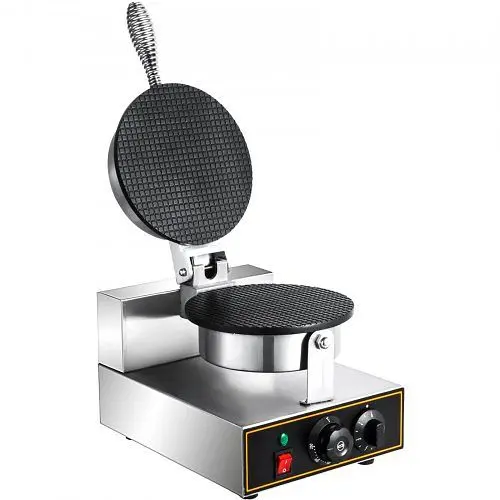 VEVOR Commercial Ice Cream Cone Waffle Maker Machine, 110V, 1200W Stainless Alloy Steel Non-Stick Teflon Coating, Temp &am...