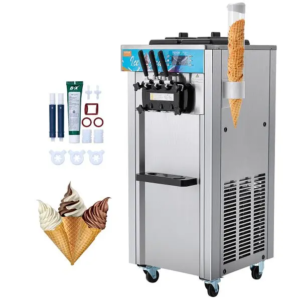 VEVOR Commercial Ice Cream Machine, 21-31 L/H Yield, 1800W 3-Flavor, 2 x 5.5L Stainless Carbon Steel Cylinder, LED Panel, ...
