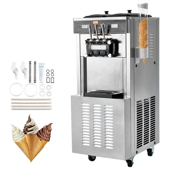 VEVOR Commercial Ice Cream Machine, 34-44 L/H Yield, 3400W 3-Flavor, 2 x 9L Stainless Steel Hopper, LED Panel, ZLSRBQLJCMY...
