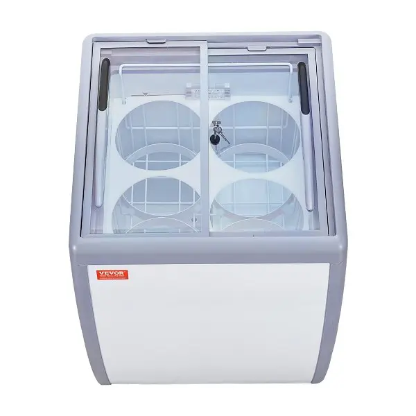 VEVOR Commercial Ice Cream Presentation Case, 5.6 Cu.ft Chest Freezer, Mobile Glass Top Deep Freezer, LDSBQLZSJ56CS8I5XV1