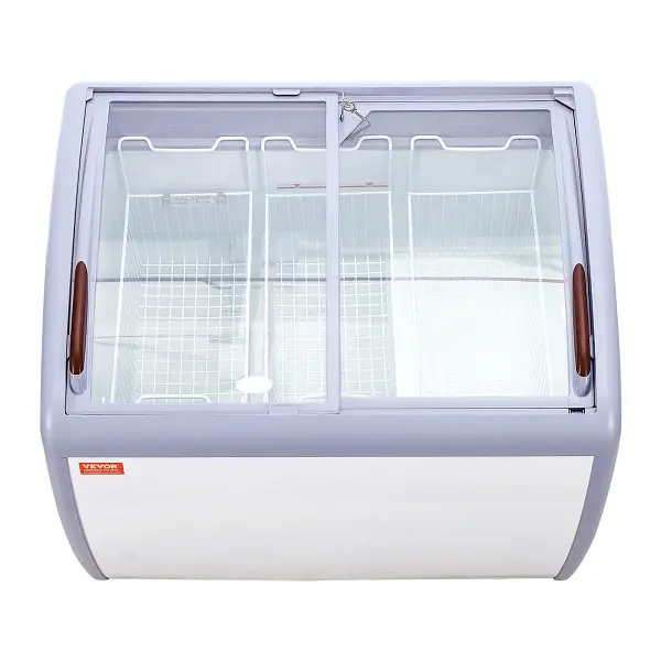 VEVOR Commercial Ice Cream Presentation Case, 9.3 Cu.ft Chest Freezer, Mobile Glass Top Deep Freezer, LDSBQLZSJ93CSU2U6V1