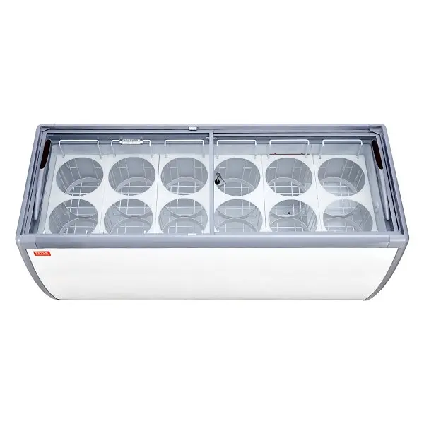 VEVOR Commercial Ice Cream Presentation Full Case, 20 Cu.ft Chest Freezer, Mobile Glass Top Deep Freezer, LDSBQLZSJ20CABGNKV1