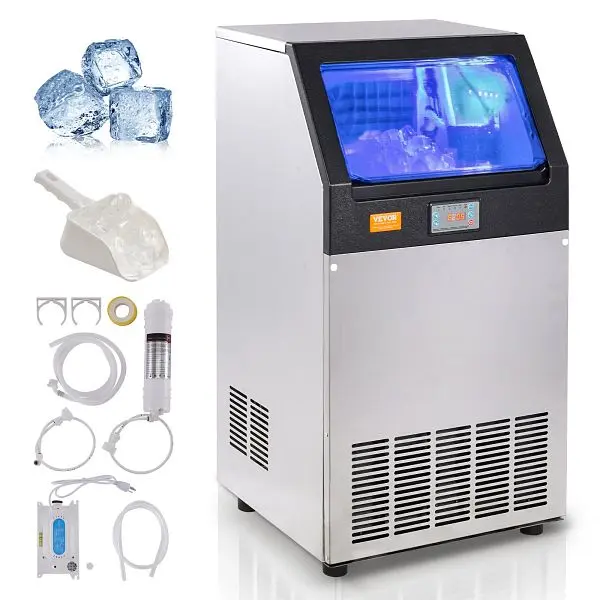 VEVOR Commercial Ice Maker, 100lbs/24H, 55 Ice Cubes 12-15 Minutes, 33lbs Storage Hex Plug Capacity LED Digital Presentati...