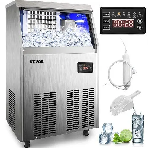 VEVOR Commercial-Grade 110V Commercial Ice Maker 90-100LBS/24H 33Lbs Bin, Full Heavy Duty Stainless Spring Steel Construct...