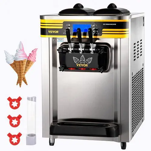 VEVOR Countertop Soft Serve Ice Cream Maker 22-30L/H 2350W Frozen Yogurt Machine, S2230LHR2110VOBEDV1