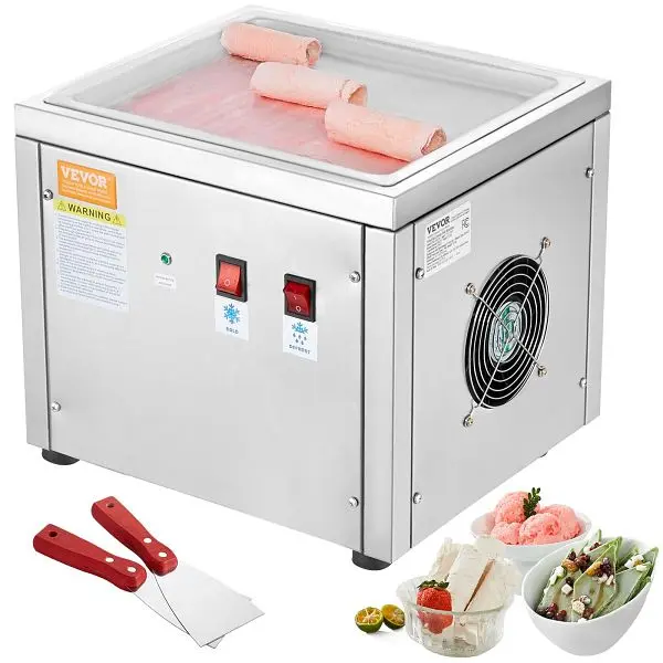 VEVOR Fried Ice Cream Roll Machine, 11"x 9.5" Stir-Fried Ice Cream Pan, Stainless Steel Compressor and 2 Scraper...