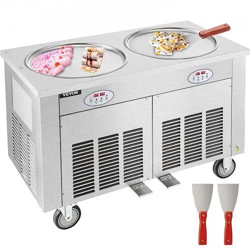 VEVOR Fried Ice Cream Roll Machine Commercial Ice Roll Maker Yogurt 2-Pan, ZNSGBCBJY-2DAG98PV1