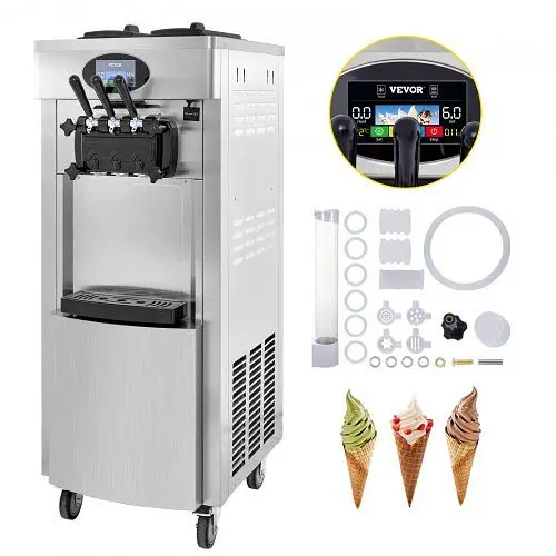 VEVOR Precision-Engineered 2200W Commercial Soft Ice Cream Machine 3 Flavors 5.3 to 7.4Gal per Hour PreCooling at Night Au...