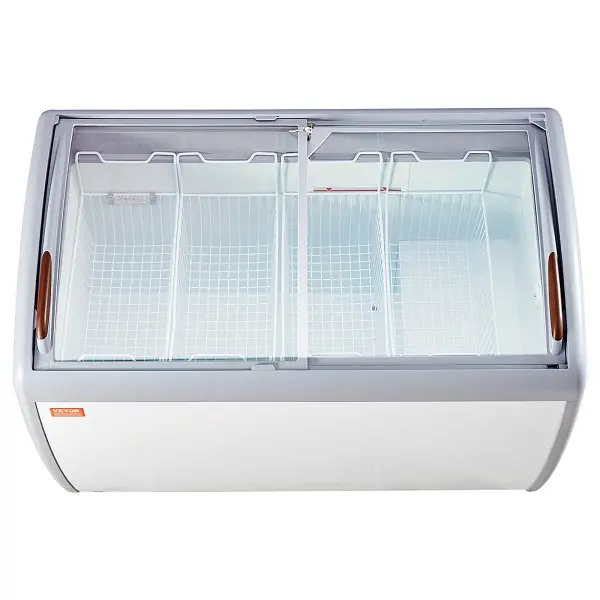 VEVOR Rust-Resistant Commercial Ice Cream Presentation Case, 12.8 Cu.ft Chest Freezer, Mobile Glass Top Deep Freezer, LDSB...