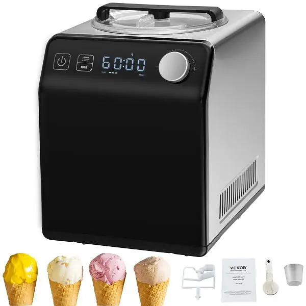 VEVOR Safe Upright Automatic Ice Cream Maker Constructed- Compressor, 2 Quart No Pre-freezing Fruit Yogurt Machine, JYBQLJ...