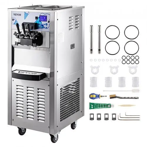VEVOR Secure Commercial Ice Cream Machine Two 12L Hoppers Soft Serve Machine 3 Flavors, 2500W, BJGDKLSTSS240GKIEV4