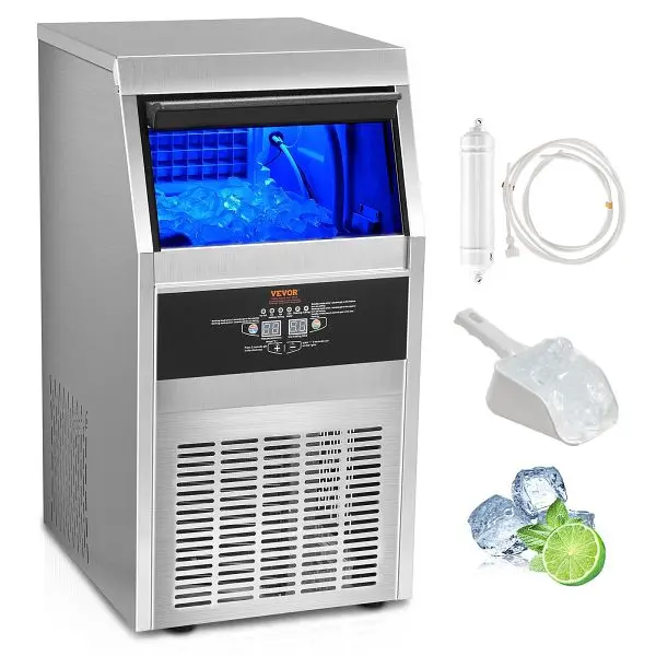 VEVOR Serrated Commercial Ice Maker 24lbs Storage Capacity, 90lbs/24H, QSYYTSFBZBJQN5G7LV1