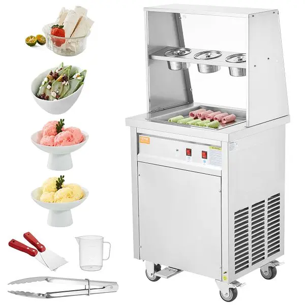 VEVOR Strong Fried Ice Cream Spool Machine, 13.8"x 13.8" Square Stir-Fried Ice Cream Pan, Compressor and 2 Scrap...