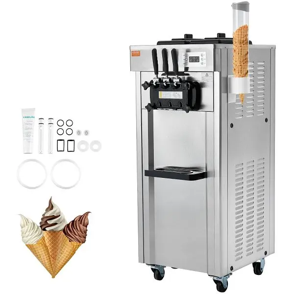 VEVOR Trusted 2200W Commercial Soft Ice Cream Machine 3 Flavors 5.3 to 7.4Gallon per Hour PreCooling at Night Auto Clean L...