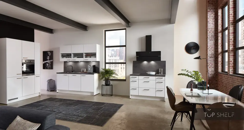 Adjustable Height nobilia built- kitchen Hamburg entire - kitchen unit alpine white kitchen island