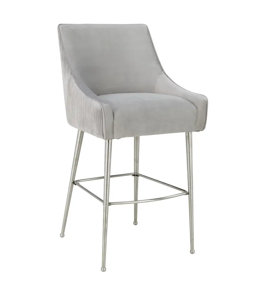 Beatrix Pleated Light Grey Plush fabric Counter Stool