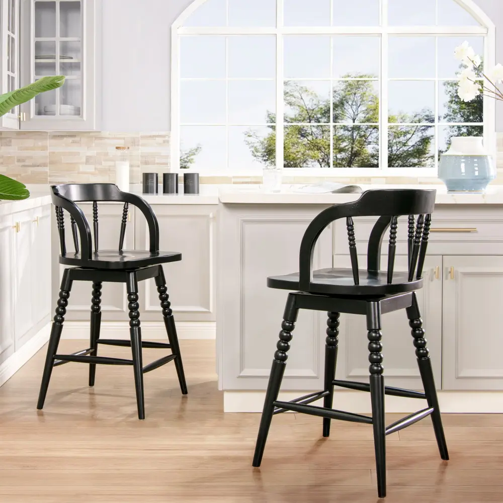 Breda - Turned Bubble Spindle Low Back Counter Stool - Ebony