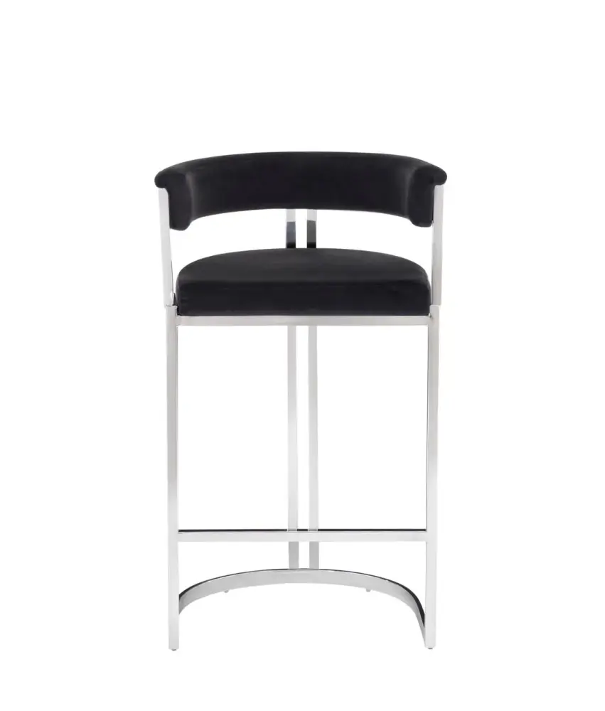 Modrest Munith - Modern Black Soft pile & Stainless Steel Counter Stool