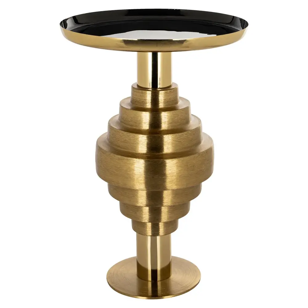 Renao Round Side Table - Ebony & Gold Storage Compartment